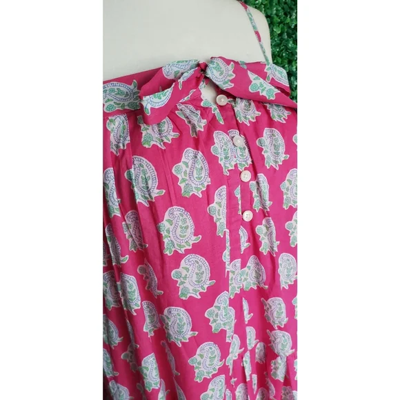 81. SZ Blockprints™ X J.Crew tie-front tiered maxi dress in bright-pink paisley - Picture 5 of 13